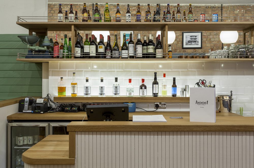 white and timber bar design