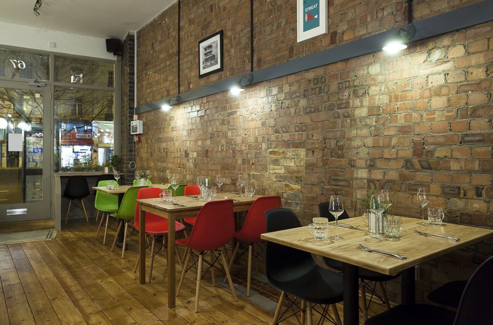 Hood-brick wall english restaurant London